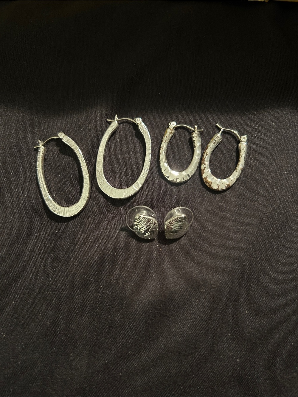 Silver-Tone Mixed Hoop and Stud Earring Set - Picture 1 of 3